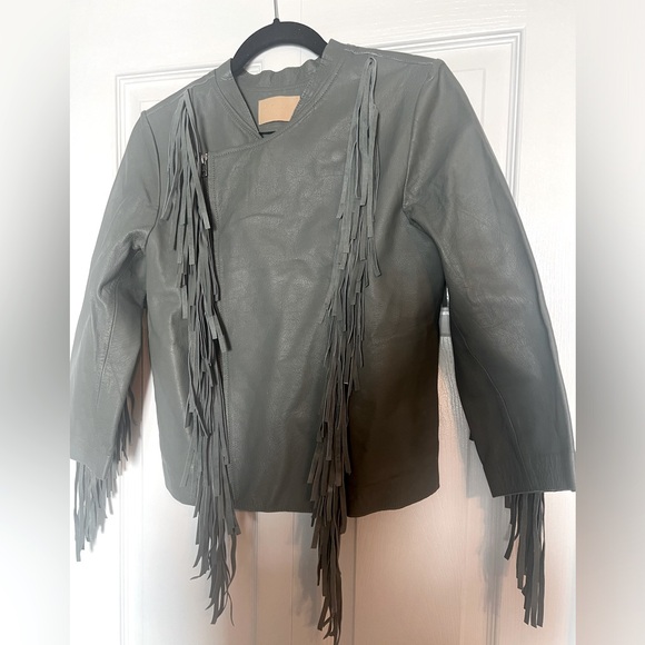 NWOT Cleobella cropped leather fringe jacket in seafoam - Picture 10 of 13